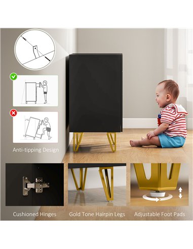 HOMCOM Modern Luxe High Gloss Sideboard, with Hairpin Legs - Black
