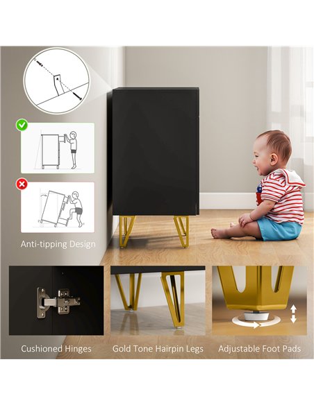 HOMCOM Modern Luxe High Gloss Sideboard, with Hairpin Legs - Black - pic 173640 | FastDaddyshop