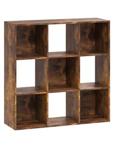 HOMCOM 3-tier 9 Cubes Storage Unit Particle Board Cupboard Bookcase Organiser Home Office Shelves, Rustic Brown