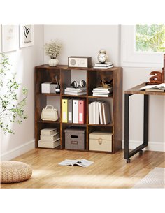 HOMCOM 3-tier 9 Cubes Storage Unit Particle Board Cupboard Bookcase Organiser Home Office Shelves, Rustic Brown 2