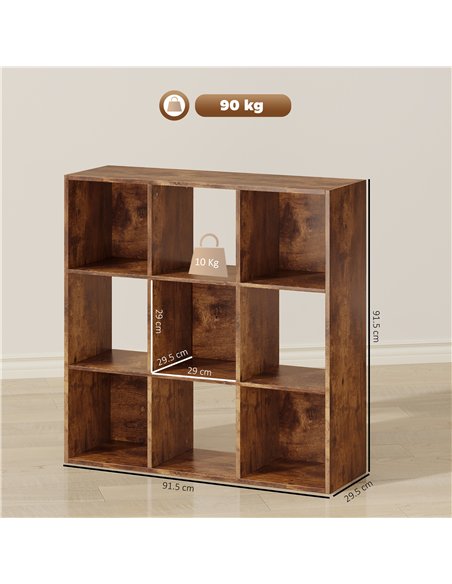 HOMCOM 3-tier 9 Cubes Storage Unit Particle Board Cupboard Bookcase Organiser Home Office Shelves, Rustic Brown - pic 173645 | FastDaddyshop