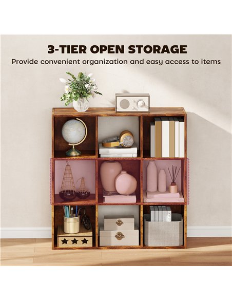 HOMCOM 3-tier 9 Cubes Storage Unit Particle Board Cupboard Bookcase Organiser Home Office Shelves, Rustic Brown - pic 173646 | FastDaddyshop