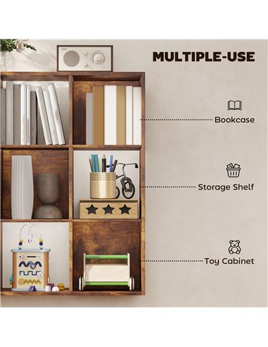 HOMCOM 3-tier 9 Cubes Storage Unit Particle Board Cupboard Bookcase Organiser Home Office Shelves, Rustic Brown