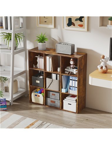 HOMCOM 3-tier 9 Cubes Storage Unit Particle Board Cupboard Bookcase Organiser Home Office Shelves, Rustic Brown