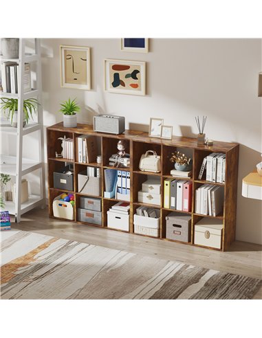 HOMCOM 3-tier 9 Cubes Storage Unit Particle Board Cupboard Bookcase Organiser Home Office Shelves, Rustic Brown