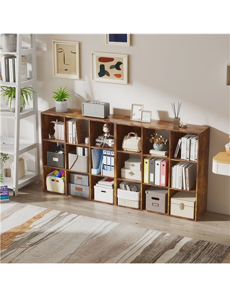 HOMCOM 3-tier 9 Cubes Storage Unit Particle Board Cupboard Bookcase Organiser Home Office Shelves, Rustic Brown - pic 173651 | FastDaddyshop