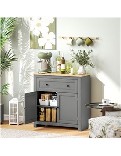 HOMCOM Sideboard Storage Cabinet, Morden Kitchen Cupboard with Adjustable Shelf, Drawer and Double Doors, Sideboard for Living R 2