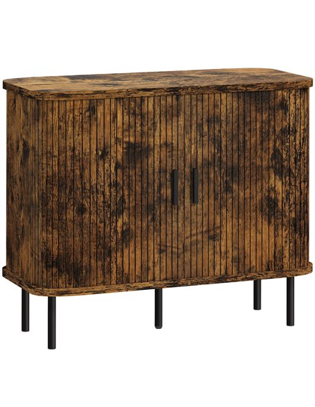 HOMCOM Mid-Century Modern Sideboard Storage Cabinet with Slatted Tambour Sliding Doors, Kitchen Cabinet with Steel Legs, Rustic  - pic 173670 | FastDaddyshop