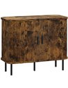 HOMCOM Mid-Century Modern Sideboard Storage Cabinet with Slatted Tambour Sliding Doors, Kitchen Cabinet with Steel Legs, Rustic 