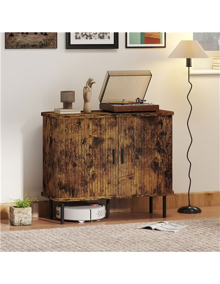 HOMCOM Mid-Century Modern Sideboard Storage Cabinet with Slatted Tambour Sliding Doors, Kitchen Cabinet with Steel Legs, Rustic  - pic 173671 | FastDaddyshop