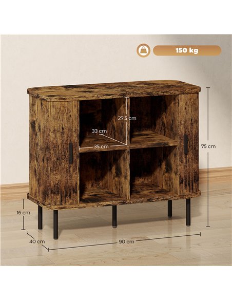 HOMCOM Mid-Century Modern Sideboard Storage Cabinet with Slatted Tambour Sliding Doors, Kitchen Cabinet with Steel Legs, Rustic  - pic 173672 | FastDaddyshop