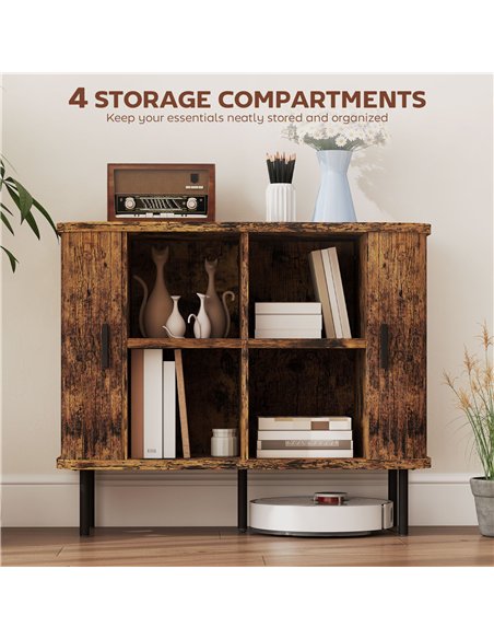 HOMCOM Mid-Century Modern Sideboard Storage Cabinet with Slatted Tambour Sliding Doors, Kitchen Cabinet with Steel Legs, Rustic  - pic 173675 | FastDaddyshop