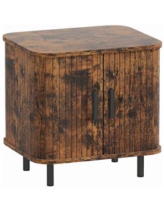 HOMCOM Bedside Table, Nordic Side Table with Roller Shutter Style Sliding Doors and Metal Legs for Bedroom, Living Room, Rustic 