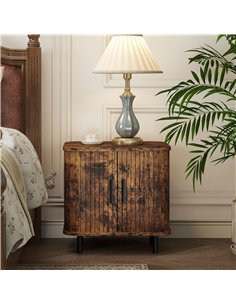 HOMCOM Bedside Table, Nordic Side Table with Roller Shutter Style Sliding Doors and Metal Legs for Bedroom, Living Room, Rustic  2