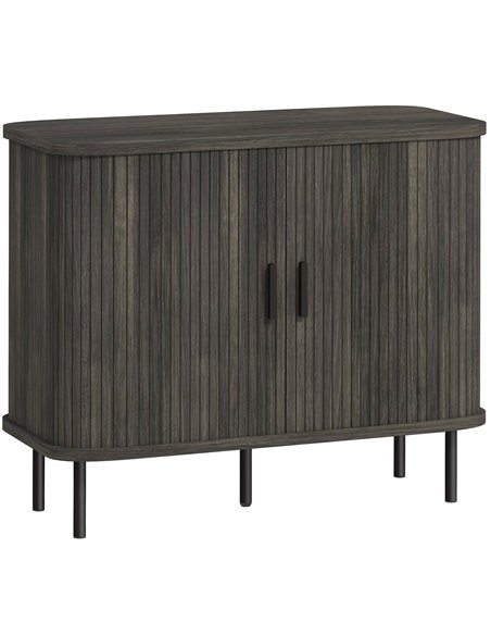 HOMCOM Mid-Century Modern Sideboard Storage Cabinet with Slatted Tambour Sliding Doors, Kitchen Cabinet with Steel Legs, Grey - pic 173688 | FastDaddyshop