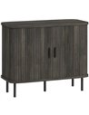 HOMCOM Mid-Century Modern Sideboard Storage Cabinet with Slatted Tambour Sliding Doors, Kitchen Cabinet with Steel Legs, Grey