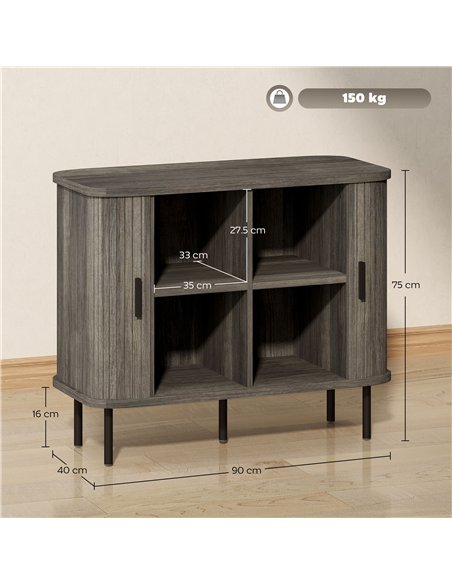 HOMCOM Mid-Century Modern Sideboard Storage Cabinet with Slatted Tambour Sliding Doors, Kitchen Cabinet with Steel Legs, Grey - pic 173690 | FastDaddyshop