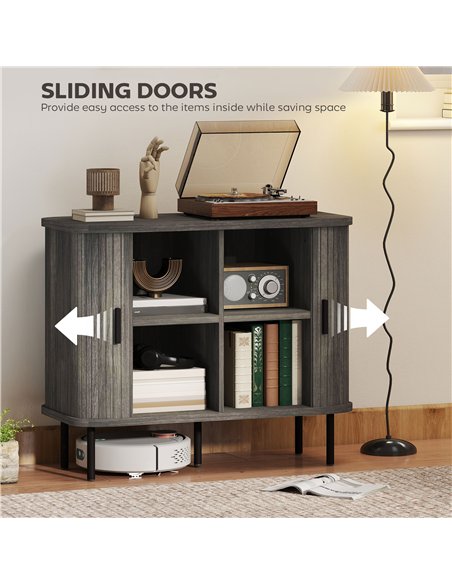 HOMCOM Mid-Century Modern Sideboard Storage Cabinet with Slatted Tambour Sliding Doors, Kitchen Cabinet with Steel Legs, Grey - pic 173692 | FastDaddyshop