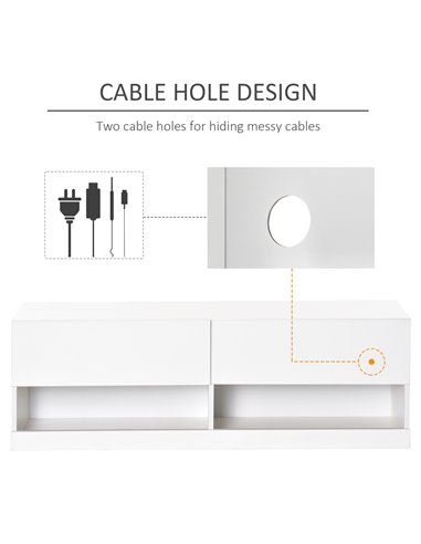 Homcom 1200mm Wall Mount TV Stand Entertainment Center with 20 Colors LED Lights, Storage & Cable Holes