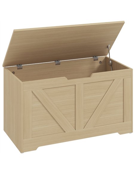 HOMCOM 100L Home Storage Box, with Safety Hinges - Natural Wood Finish - pic 173715 | FastDaddyshop