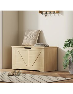 HOMCOM 100L Home Storage Box, with Safety Hinges - Natural Wood Finish 2