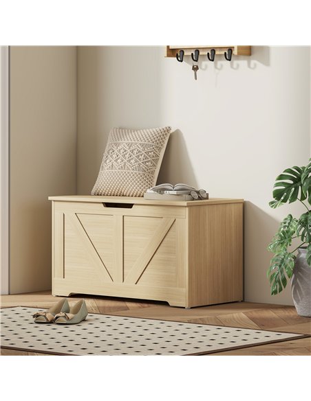 HOMCOM 100L Home Storage Box, with Safety Hinges - Natural Wood Finish - pic 173716 | FastDaddyshop