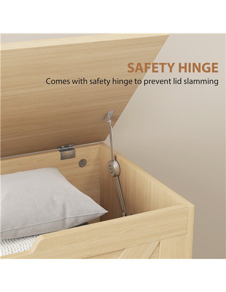 HOMCOM 100L Home Storage Box, with Safety Hinges - Natural Wood Finish - pic 173719 | FastDaddyshop