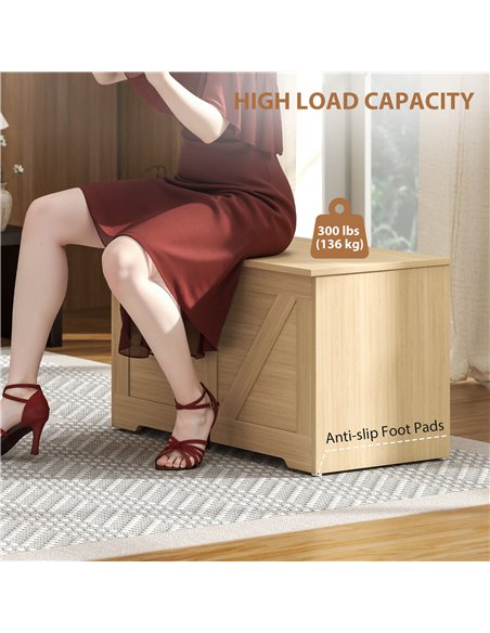 HOMCOM 100L Home Storage Box, with Safety Hinges - Natural Wood Finish - pic 173721 | FastDaddyshop