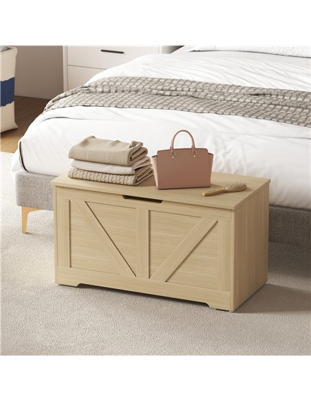 HOMCOM 100L Home Storage Box, with Safety Hinges - Natural Wood Finish - pic 173722 | FastDaddyshop