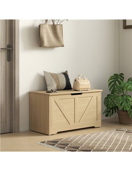 HOMCOM 100L Home Storage Box, with Safety Hinges - Natural Wood Finish - pic 173723 | FastDaddyshop