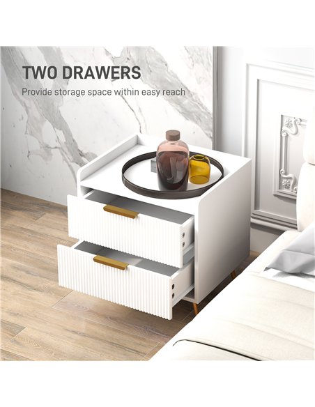 HOMCOM Elegant Two-Drawer Bedside Table Set of 2 - White - pic 173737 | FastDaddyshop