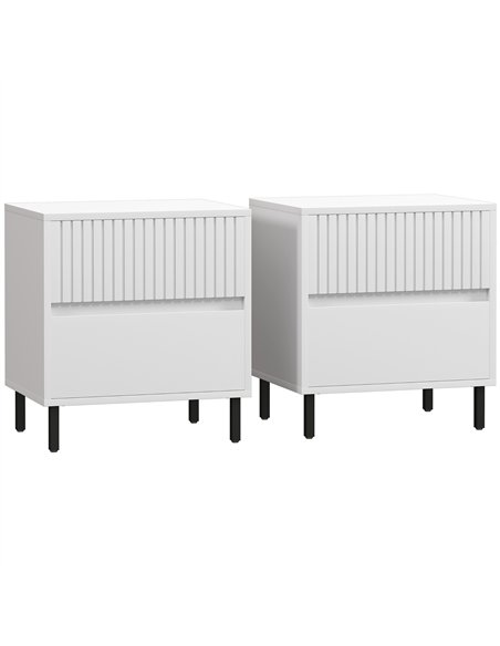 HOMCOM Simple Line Indented Two-Drawer Bedside Table Set of 2 - White - pic 173742 | FastDaddyshop