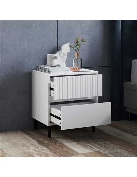 HOMCOM Simple Line Indented Two-Drawer Bedside Table Set of 2 - White - pic 173749 | FastDaddyshop