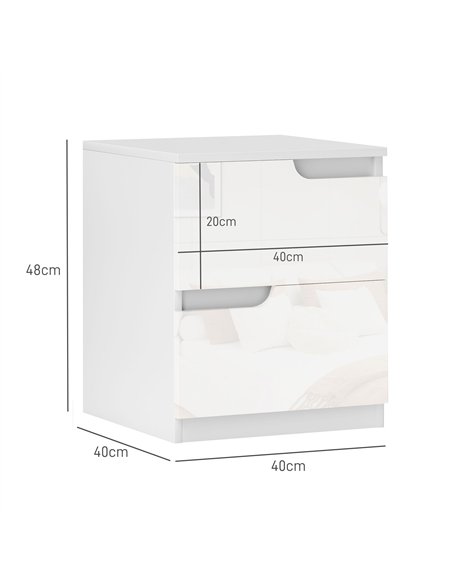 HOMCOM High Gloss Bedside Table Set of 2 - White - pic 173762 | FastDaddyshop