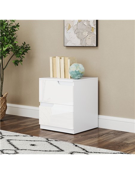 HOMCOM High Gloss Bedside Table Set of 2 - White - pic 173767 | FastDaddyshop