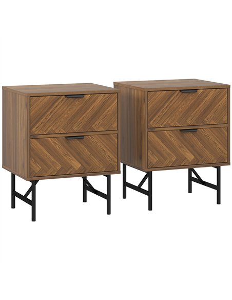 HOMCOM Bedside Table Set of 2 with 2 Drawers, Modern Side Tables with Herringbone Pattern and Metal Legs for Bedroom, Living Roo - pic 173769 | FastDaddyshop
