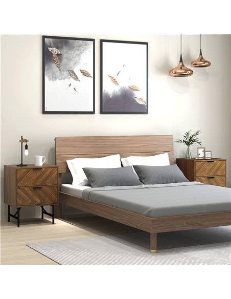 HOMCOM Bedside Table Set of 2 with 2 Drawers, Modern Side Tables with Herringbone Pattern and Metal Legs for Bedroom, Living Roo - pic 173770 | FastDaddyshop