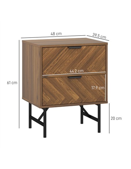 HOMCOM Bedside Table Set of 2 with 2 Drawers, Modern Side Tables with Herringbone Pattern and Metal Legs for Bedroom, Living Roo - pic 173771 | FastDaddyshop