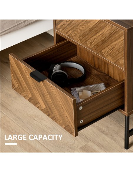HOMCOM Bedside Table Set of 2 with 2 Drawers, Modern Side Tables with Herringbone Pattern and Metal Legs for Bedroom, Living Roo - pic 173772 | FastDaddyshop