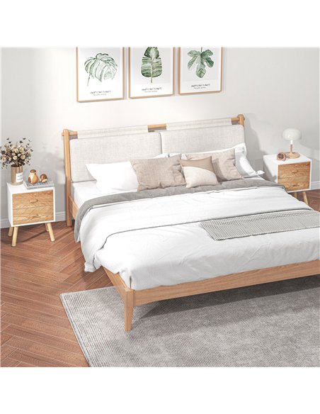 HOMCOM Bedside Table Set of 2, Modern Bedside Cabinets with Drawer and Pine Wood Legs, Nightstand for Bedroom, White and Natural - pic 173779 | FastDaddyshop