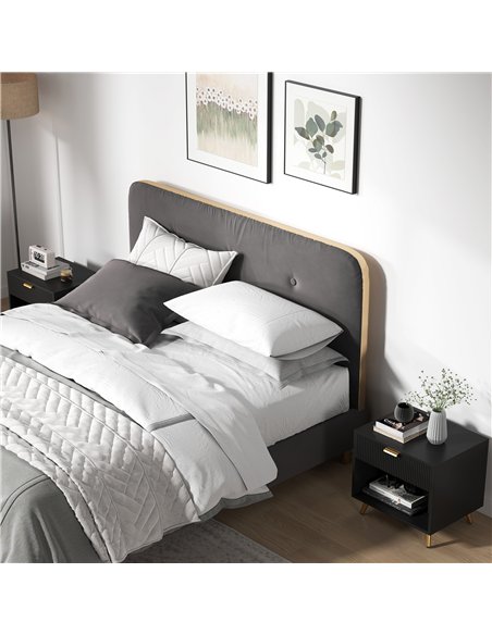 HOMCOM Elegant Bedside Table Set of 2, with Drawer and Shelf - Black/Gold Tone - pic 173788 | FastDaddyshop