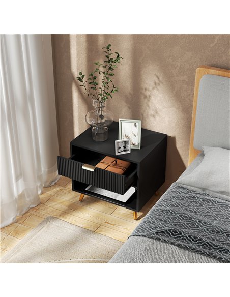 HOMCOM Elegant Bedside Table Set of 2, with Drawer and Shelf - Black/Gold Tone - pic 173795 | FastDaddyshop
