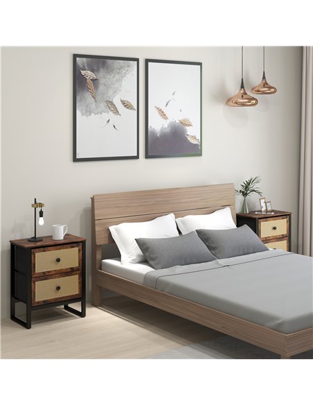 HOMCOM Industrial-Natural Bedside Table Set of 2 - Brown - pic 173797 | FastDaddyshop