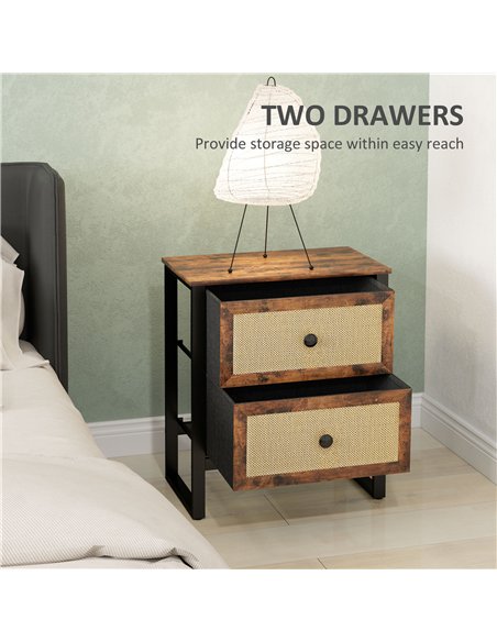 HOMCOM Industrial-Natural Bedside Table Set of 2 - Brown - pic 173800 | FastDaddyshop