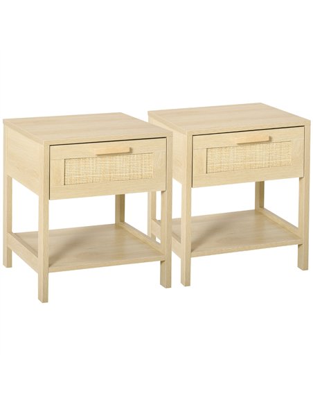 HOMCOM Bedside Table Set of 2 with Rattan Drawer, Rustic Side Tables with Storage Shelf for Bedroom, Living Room, Natural - pic 173805 | FastDaddyshop