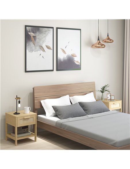 HOMCOM Bedside Table Set of 2 with Rattan Drawer, Rustic Side Tables with Storage Shelf for Bedroom, Living Room, Natural - pic 173806 | FastDaddyshop