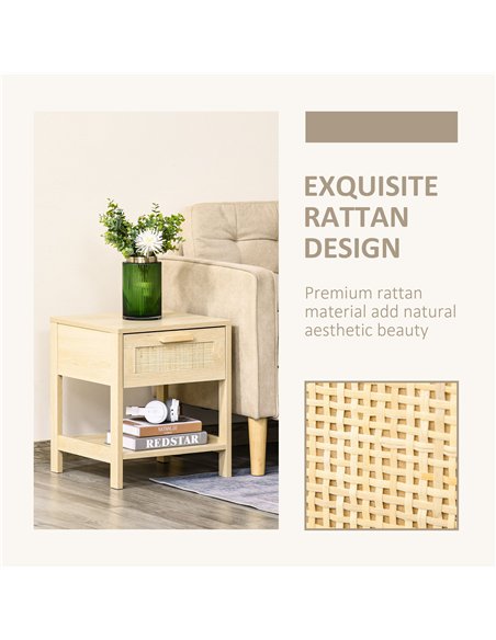 HOMCOM Bedside Table Set of 2 with Rattan Drawer, Rustic Side Tables with Storage Shelf for Bedroom, Living Room, Natural - pic 173808 | FastDaddyshop