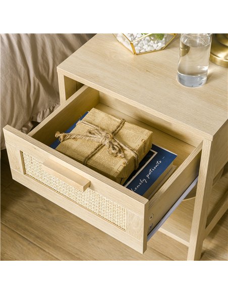 HOMCOM Bedside Table Set of 2 with Rattan Drawer, Rustic Side Tables with Storage Shelf for Bedroom, Living Room, Natural - pic 173813 | FastDaddyshop
