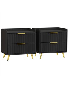 HOMCOM Elegant Two-Drawer Bedside Table Set of 2 - Black