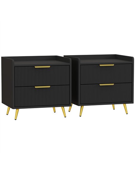 HOMCOM Elegant Two-Drawer Bedside Table Set of 2 - Black - pic 173814 | FastDaddyshop